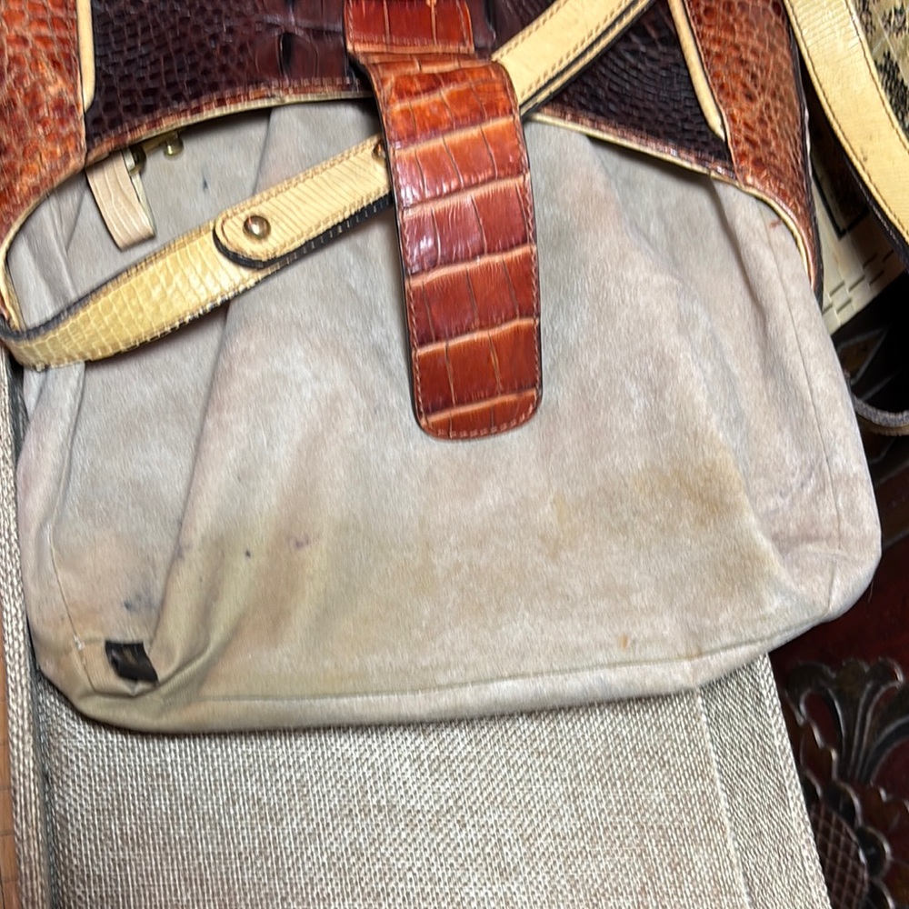 Brahmin Leather Bag Tricolor w Melbourne Croc Magnetic Snap Flap 10”x9.5”x3.5” - Picture 15 of 17
